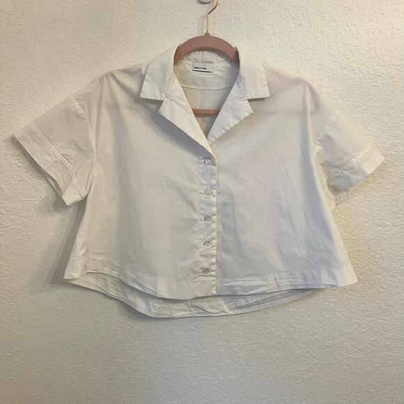 Mabel Frost Tanvi Top Small White Cropped Boxy Button Up Shirt Oversized Cotton - Picture 3 of 11